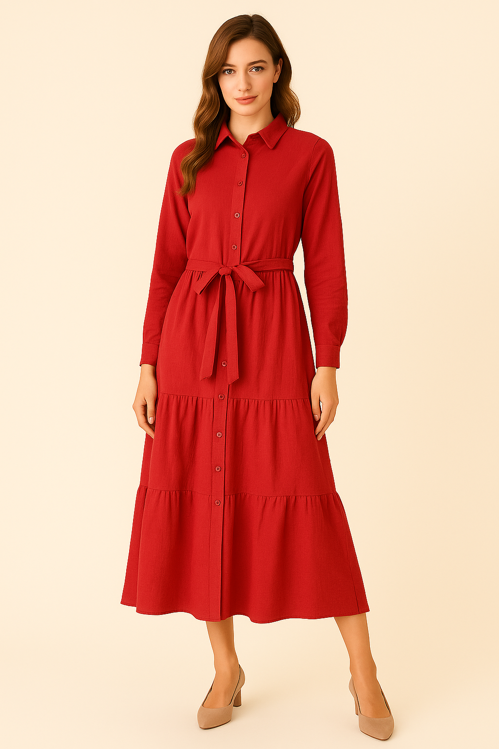 Vestido camisero midi con cinturón