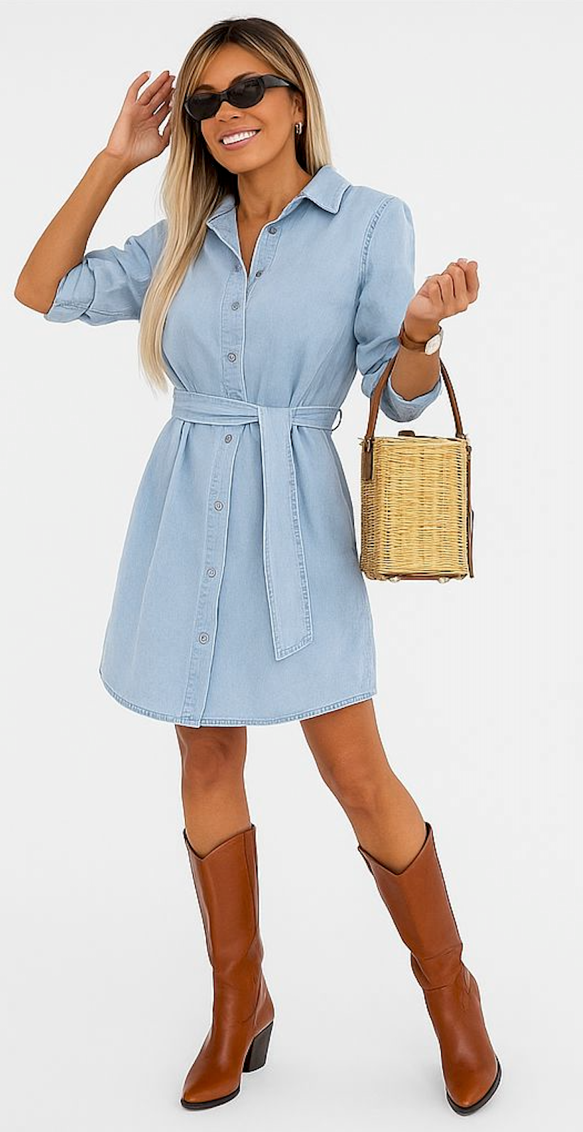 Vestido camisero de mezclilla con botones y cinturón