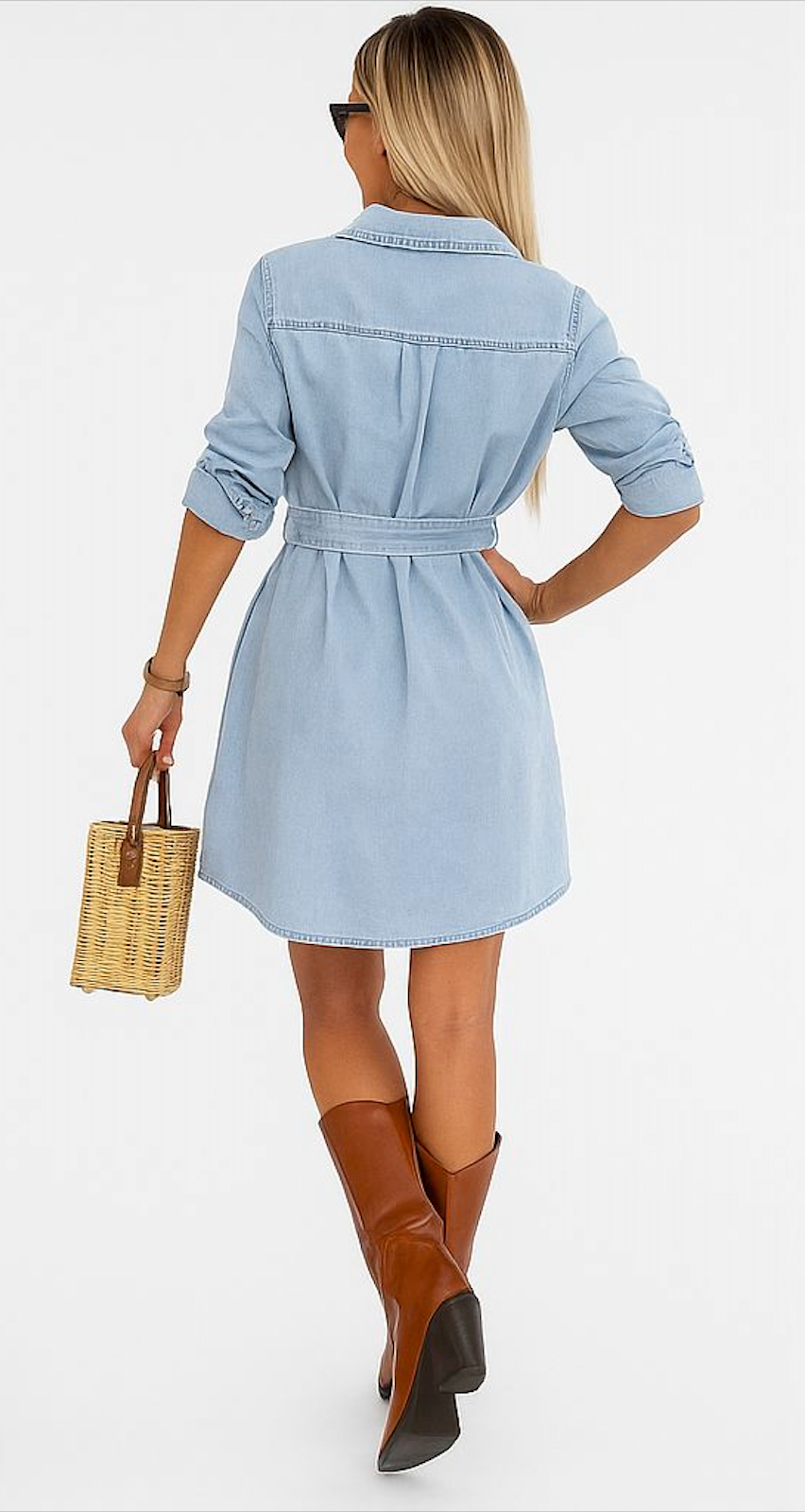 Vestido camisero de mezclilla con botones y cinturón