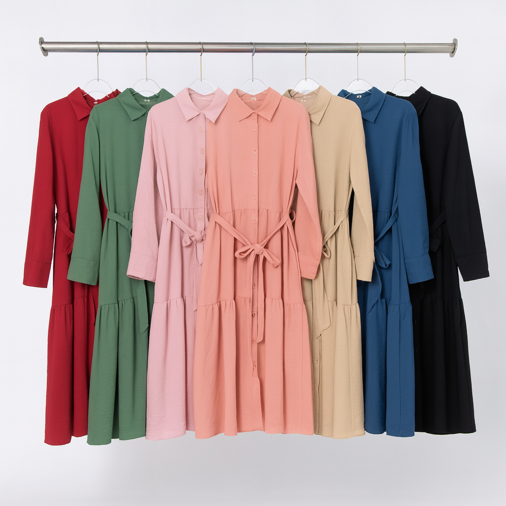 Vestido Camisero Midi con Cinturón Ajustable