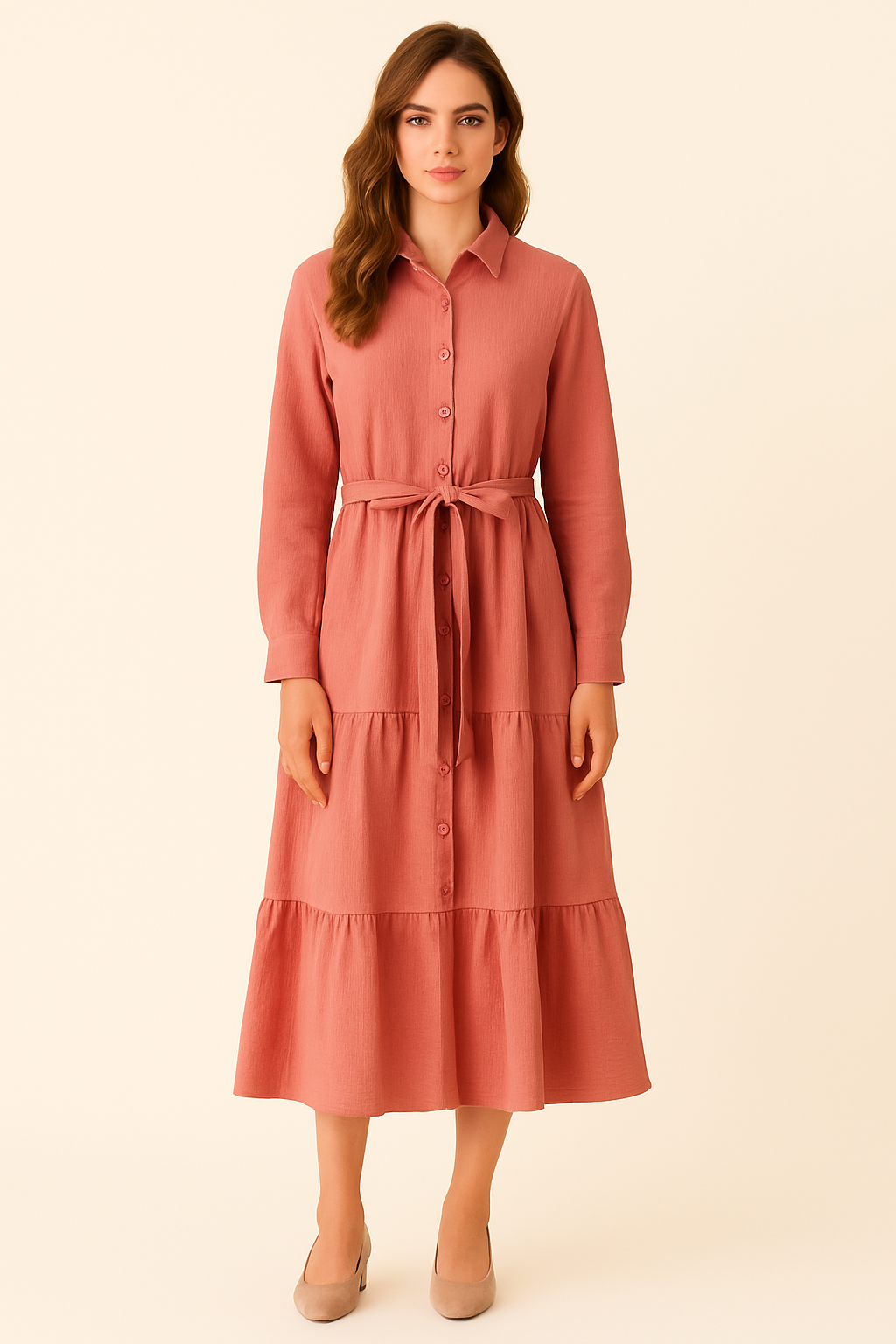 Vestido camisero midi con cinturón