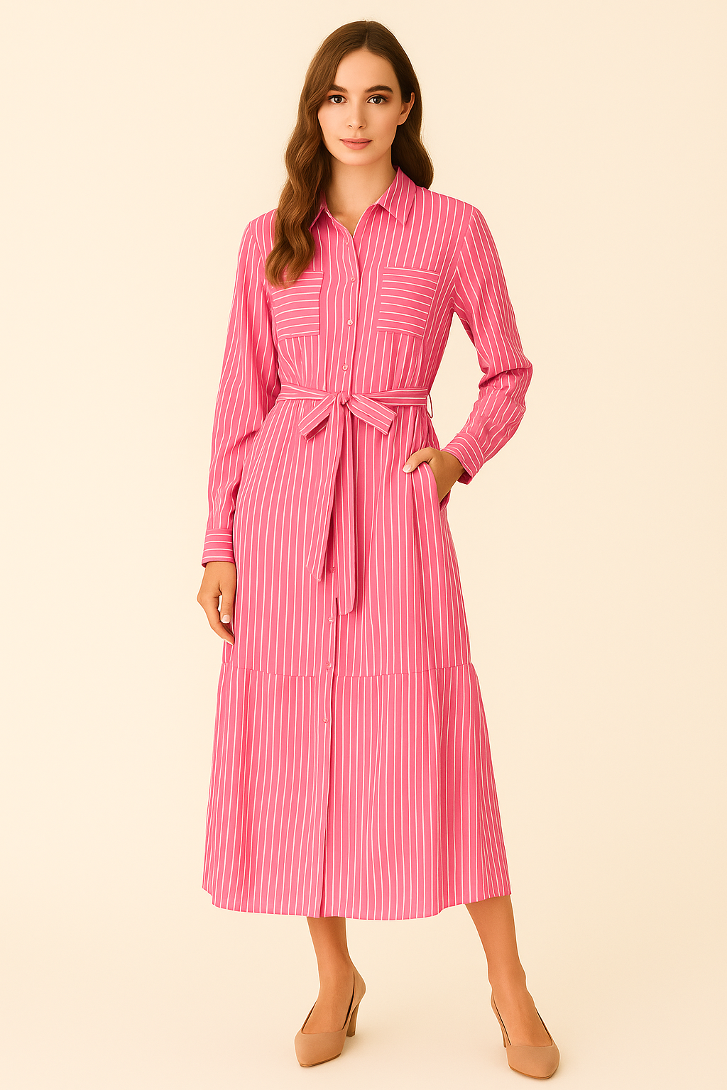 Vestido camisero largo a rayas