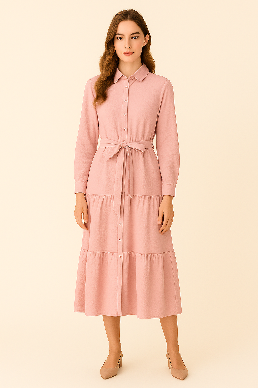 Vestido camisero midi con cinturón