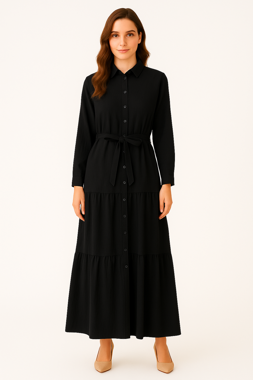 Vestido Camisero Midi con Cinturón Ajustable