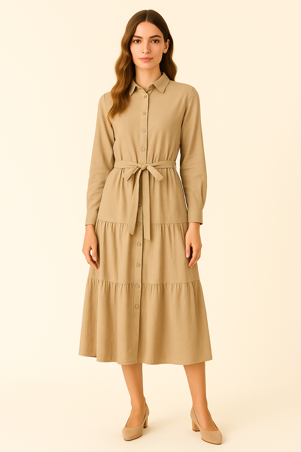 Vestido camisero midi con cinturón