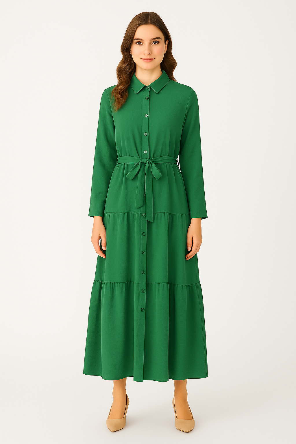 Vestido Camisero Midi con Cinturón Ajustable