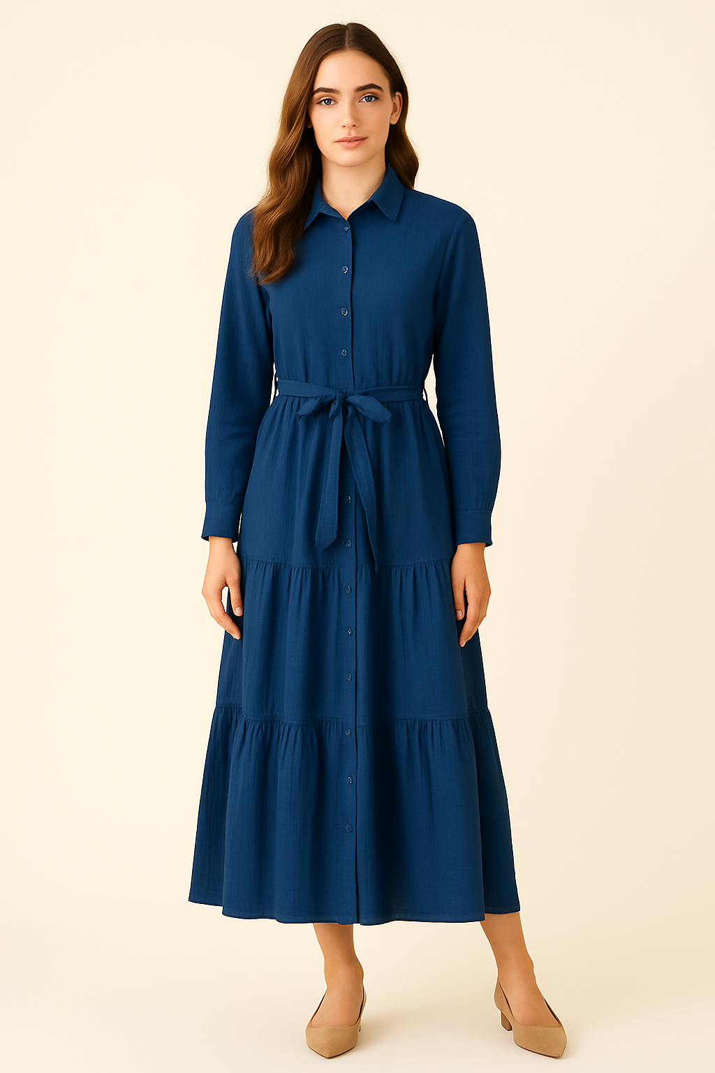 Vestido camisero midi con cinturón