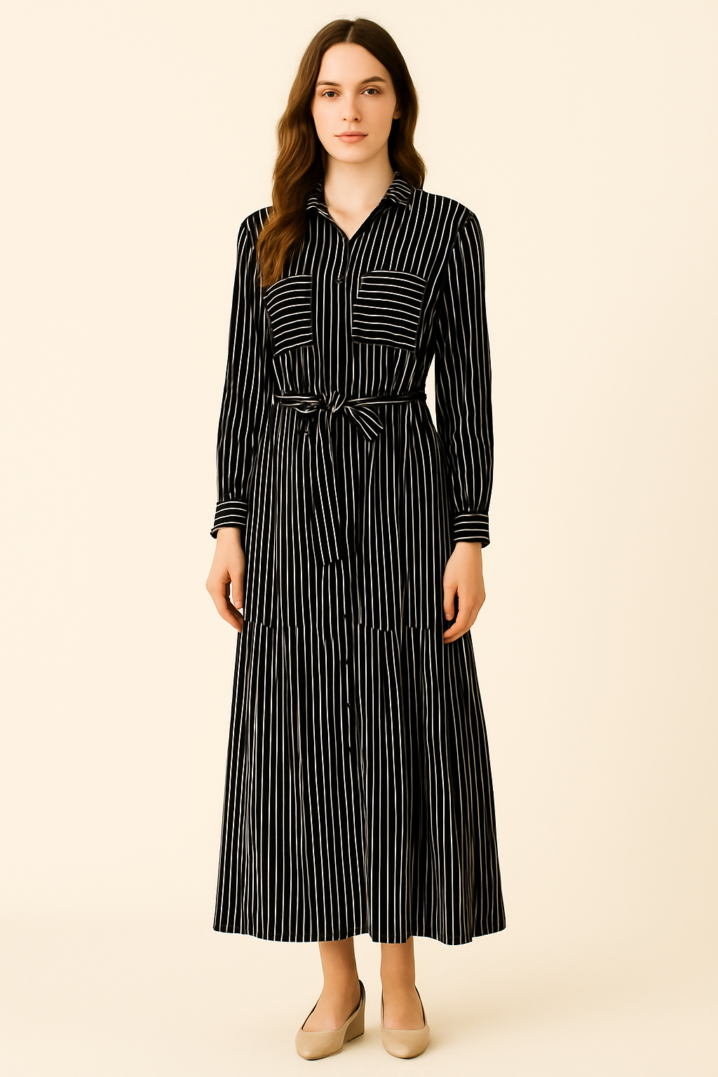 Vestido camisero largo a rayas