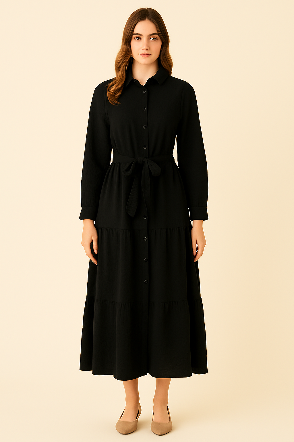 Vestido camisero midi con cinturón