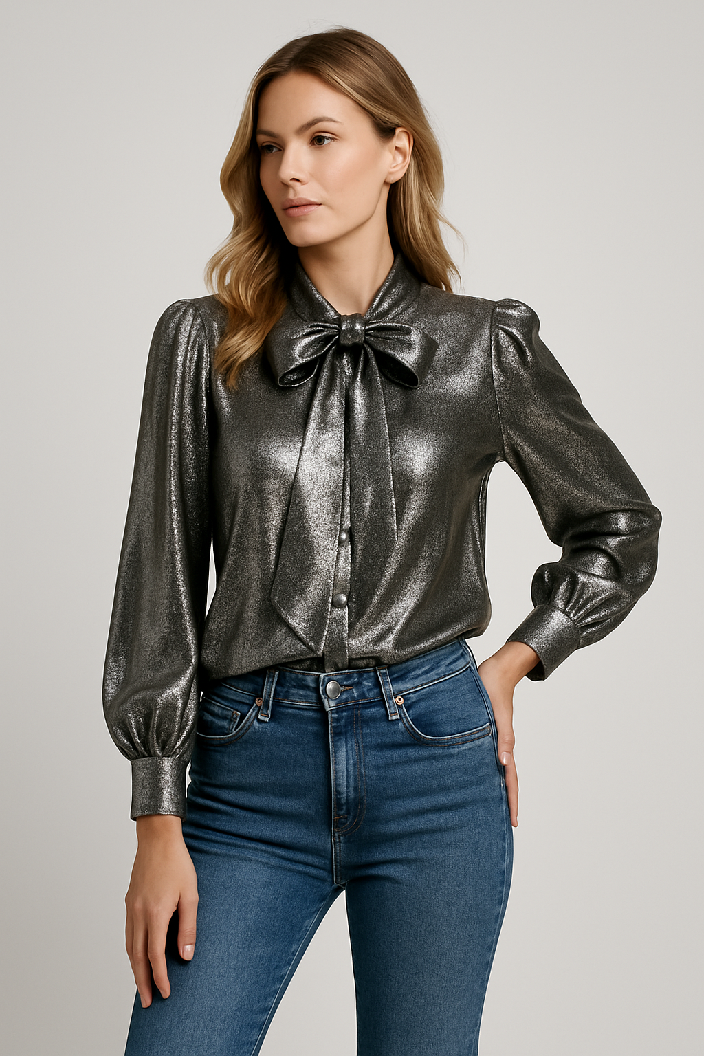 Blusa satinada con lazo
