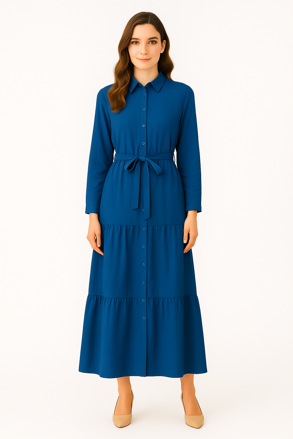 Vestido Camisero Midi con Cinturón Ajustable