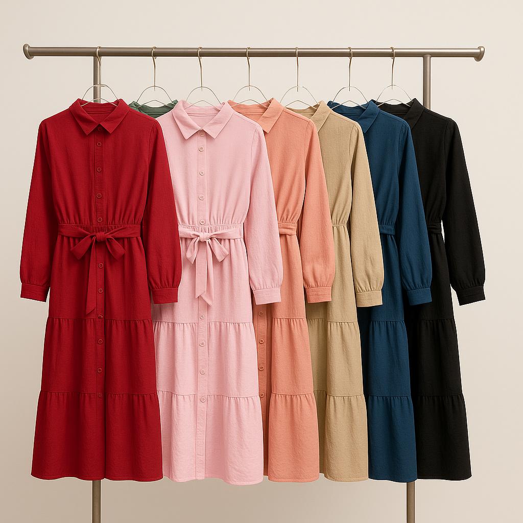 Vestido camisero midi con cinturón