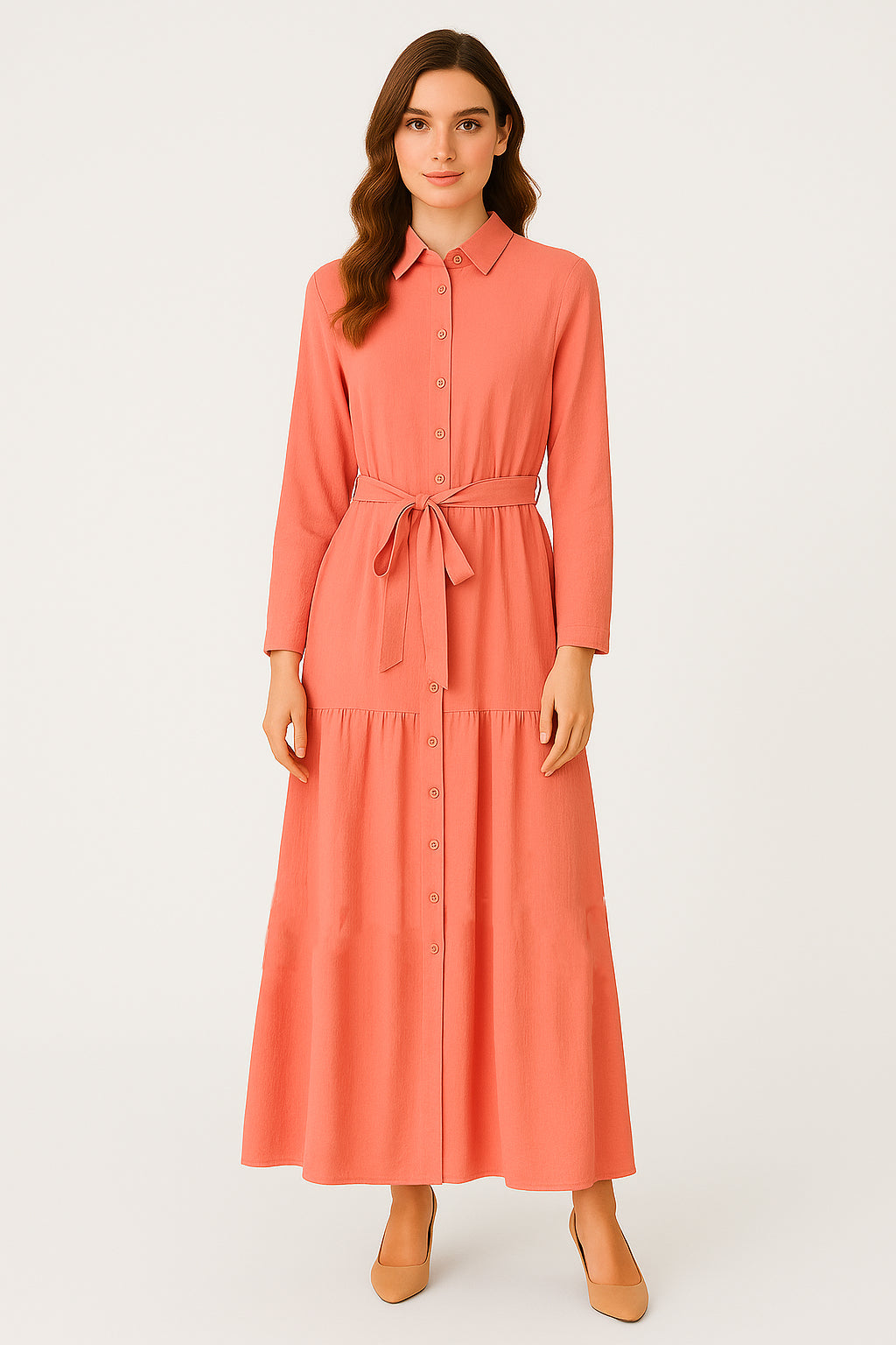 Vestido Camisero Midi con Cinturón Ajustable