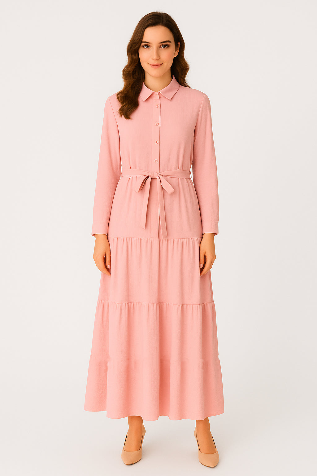 Vestido Camisero Midi con Cinturón Ajustable
