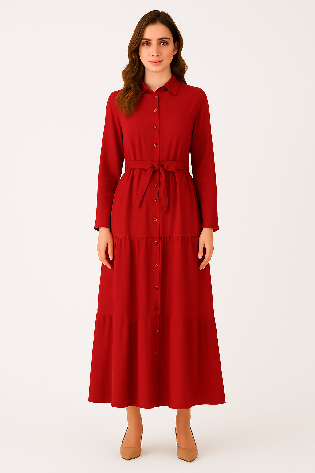Vestido Camisero Midi con Cinturón Ajustable