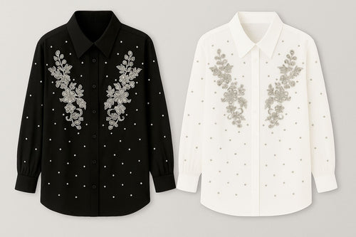 Camisa Bordada con Pedrería Floral