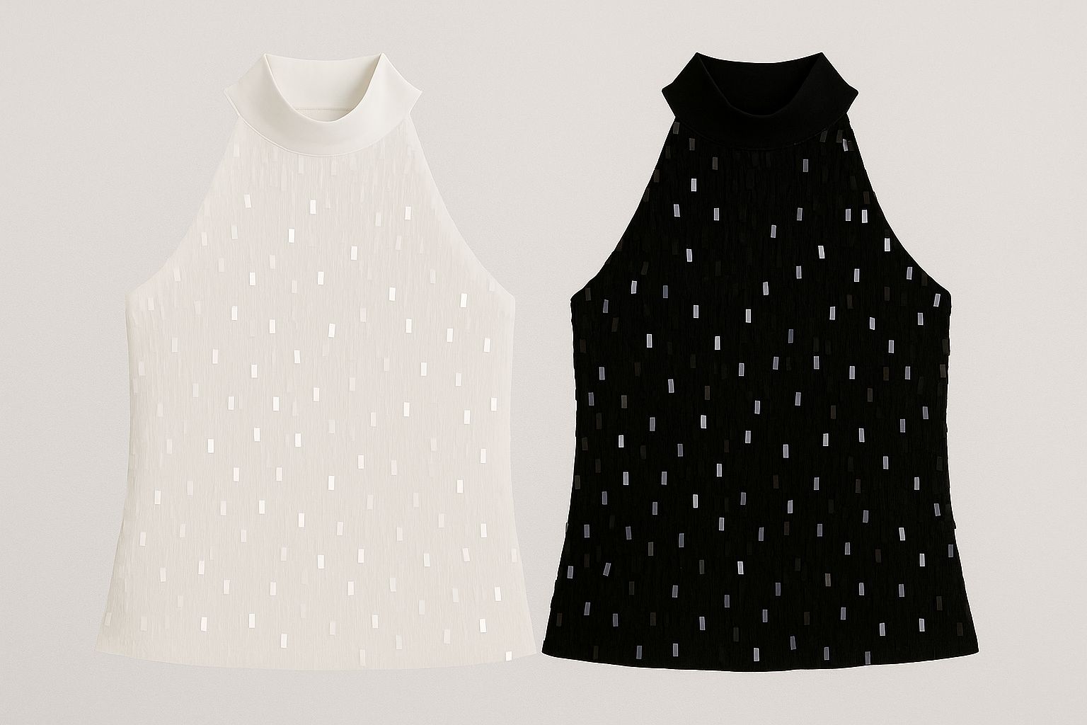 Top sin mangas con cuello alto y lentejuelas